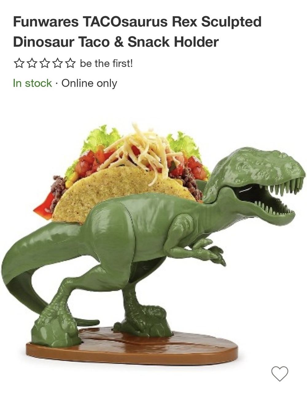 NEW Funwares TACOsaurus Rex Sculpted Dinosaur Taco & Snack Holder